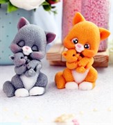 Кошечка мама и малыш 3D силиконовая форма